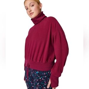 Sweaty Betty Melody Luxe Fleece Turtleneck Pullover In‎ Vamp Red Size 6
